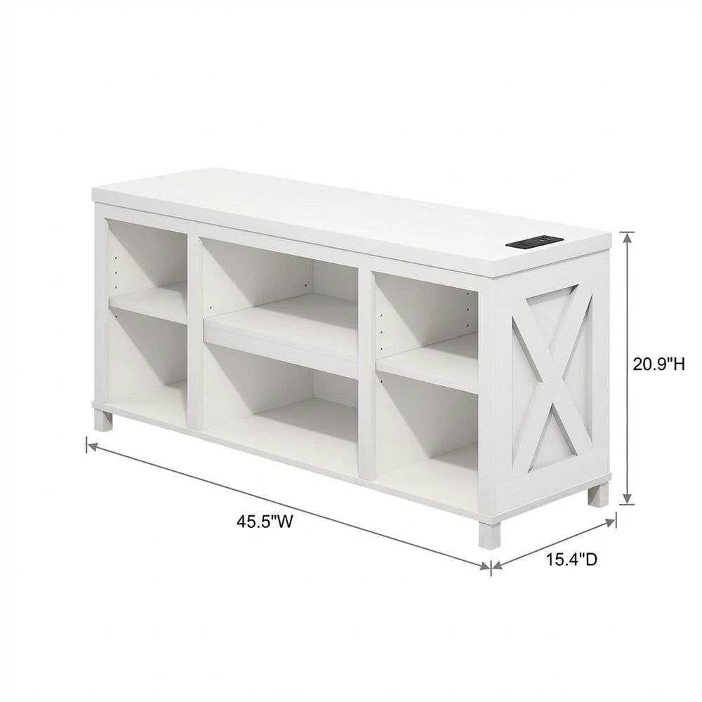 Wooden 3-Tier Entertainment Center for TV up to 55 Inch, USB Ports, Power Outlet