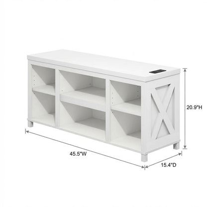 Wooden 3-Tier Entertainment Center for TV up to 55 Inch, USB Ports, Power Outlet