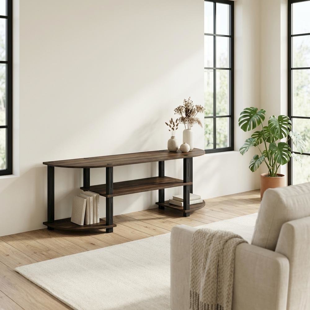 Walnut and Black TV Stand with Wide Surface and Storage Compartments