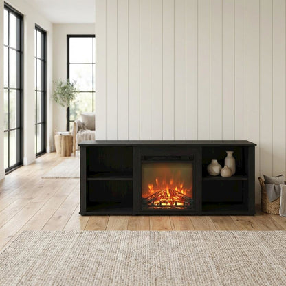 Wood TV stand, fireplace, Americano finish, modern design, multi-functional