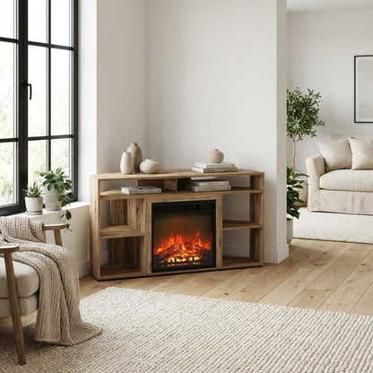 Brown Corner TV Stand with Fireplace for 55-Inch Screens in Rustic Wood Finish