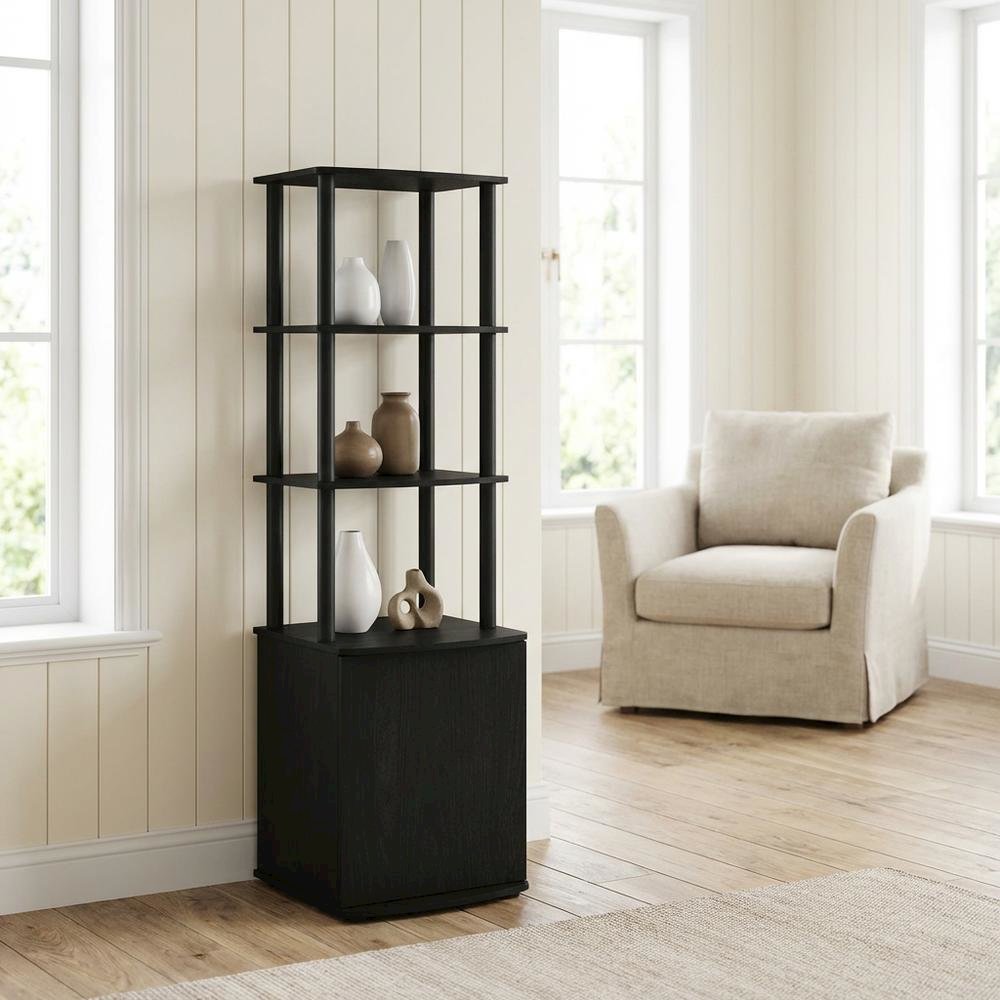 Wooden TV Stand with 3-Tier Height and Storage Cabinet, Blackwood/Black