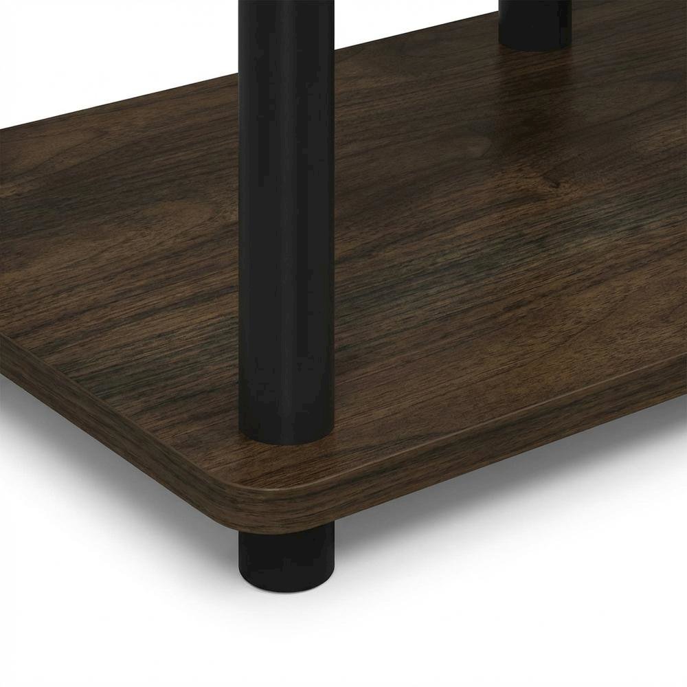Walnut/Black TV Stand with 3-Tier Open Shelves and Modern Design