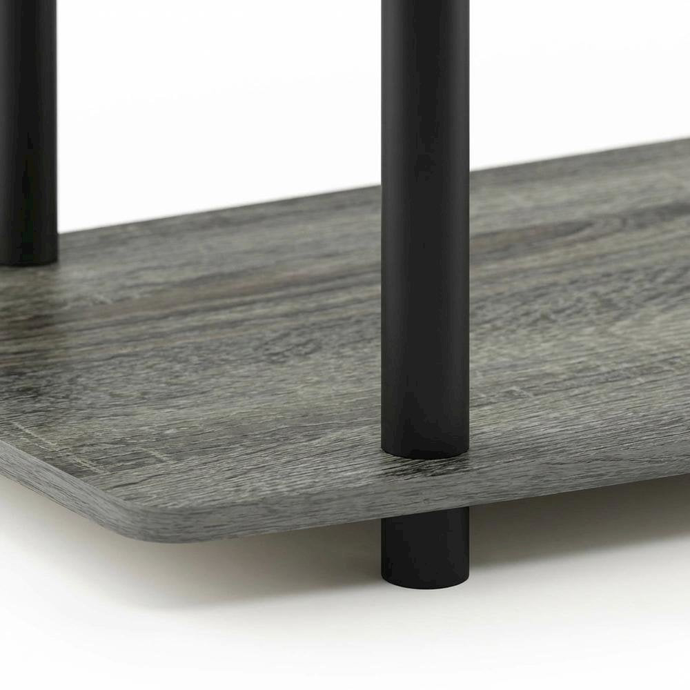 Wooden TV stand with French Oak Grey and Black finish, 3-Tier, No Tools Assembly
