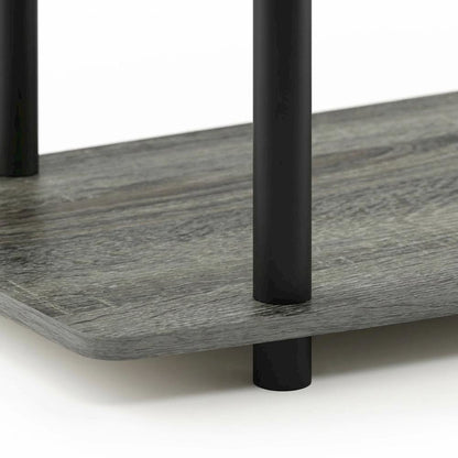 Wooden TV stand with French Oak Grey and Black finish, 3-Tier, No Tools Assembly