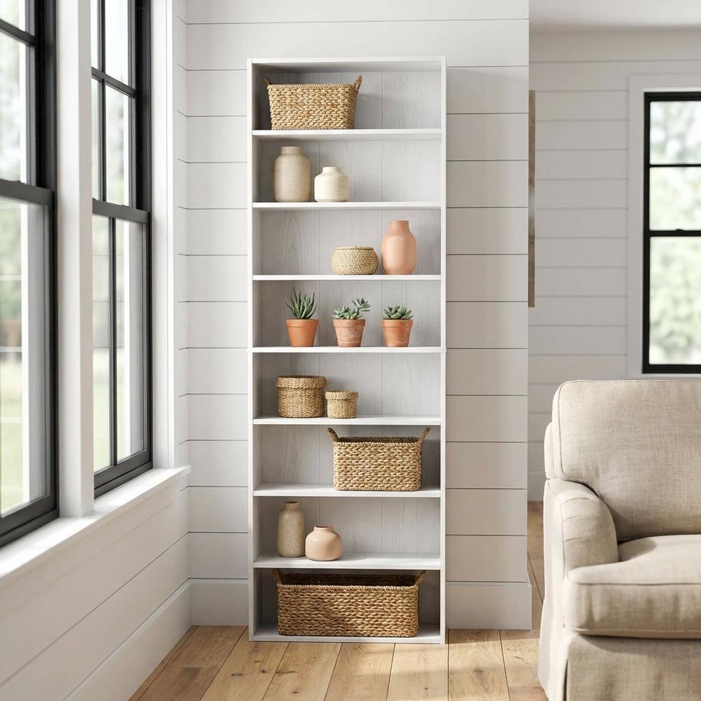 White 8-Tier Open Shelf Bookcase with Storage Organizer