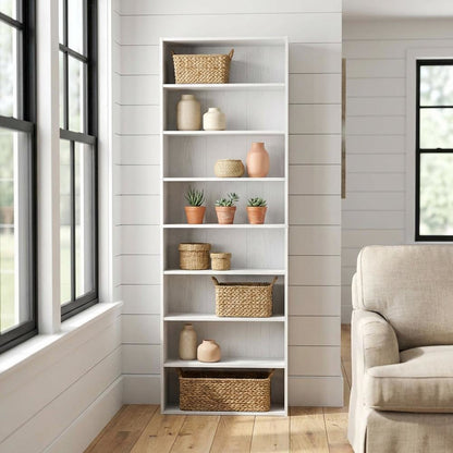 White 8-Tier Open Shelf Bookcase with Storage Organizer