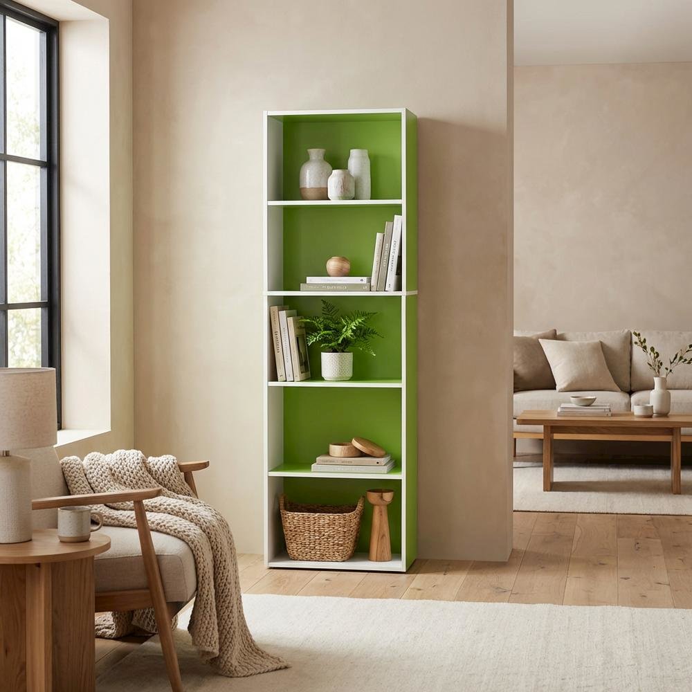 Reversible Color Open Shelf Bookcase, White and Green, Multi-Functional Storage