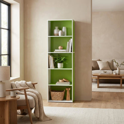 Reversible Color Open Shelf Bookcase, White and Green, Multi-Functional Storage