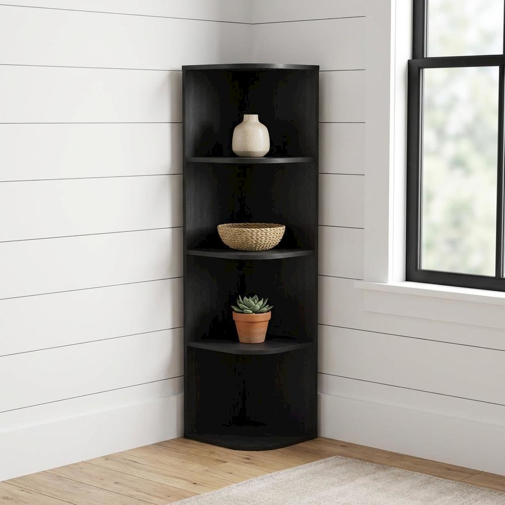 Blackwood 4-Tier Corner Bookcase with Open Shelves for Living Room Storage