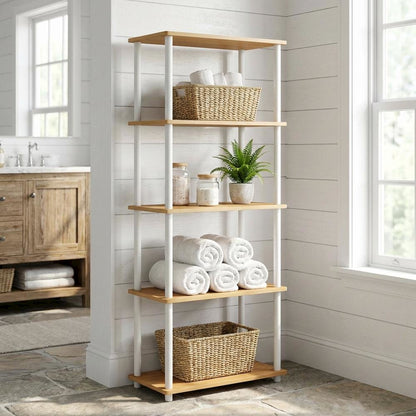 Wooden Bookcase with Open Shelving for Modern Storage and Display