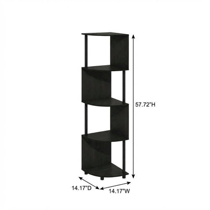 Espresso and Black 4-Tier Z-Shaped Corner Shelf Bookcase with Wooden Finish