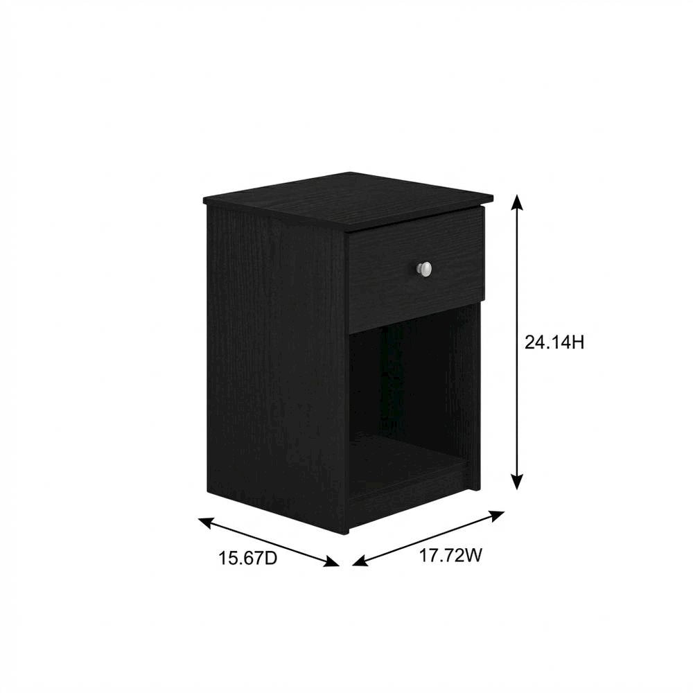 Black wood nightstand with one drawer and modern design