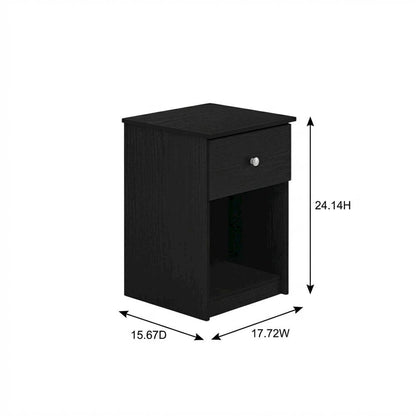 Black wood nightstand with one drawer and modern design