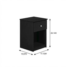 Black wood nightstand with one drawer and modern design