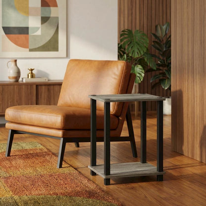 Small French Oak and Black End Table with Stylish Modern Design