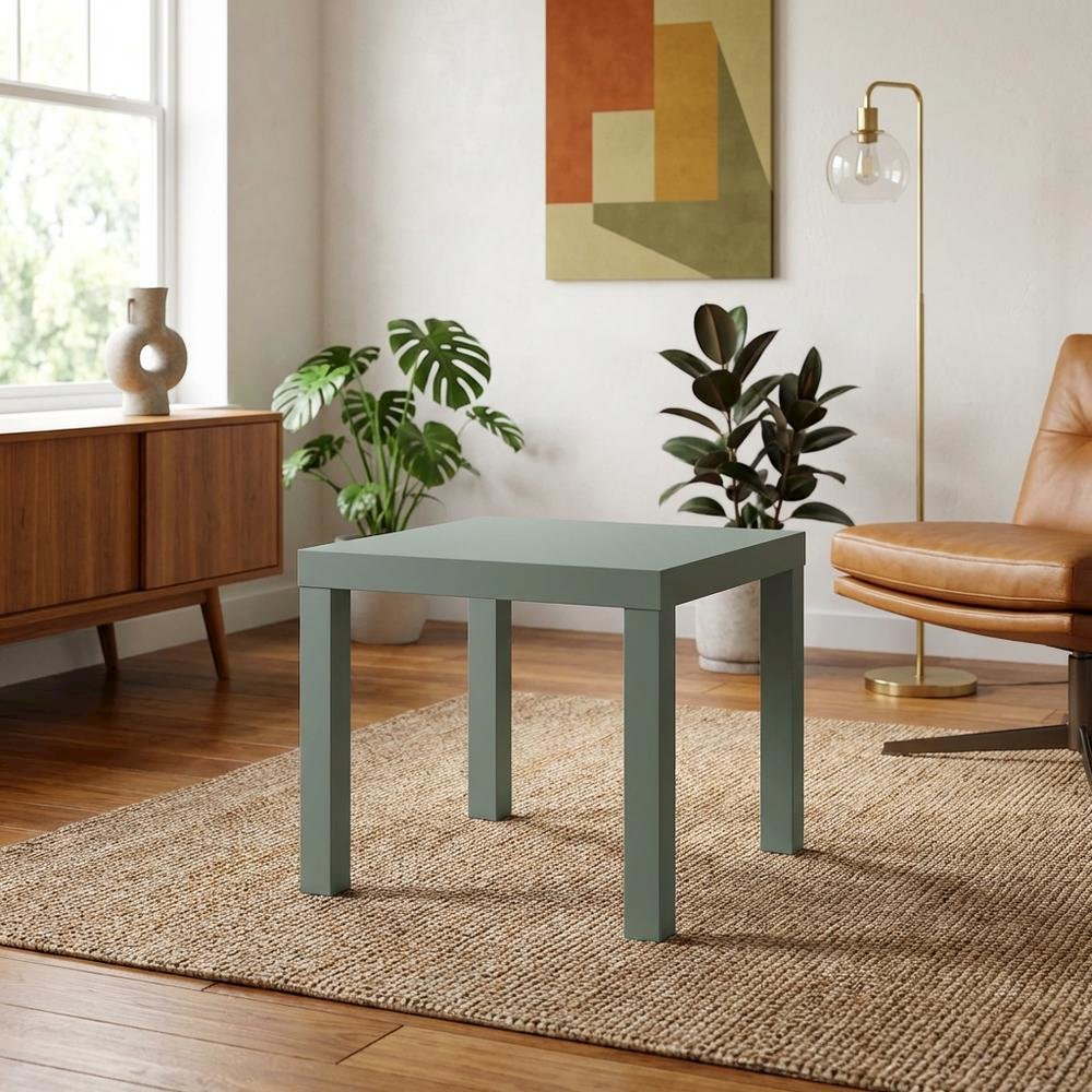 Square Side Table Set of 2 with Thick Tabletops and Sage Green Finish