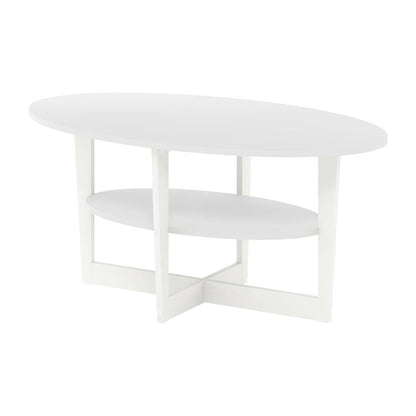 White Oval Coffee Table with Smooth Surface and Sturdy Construction  JAYA