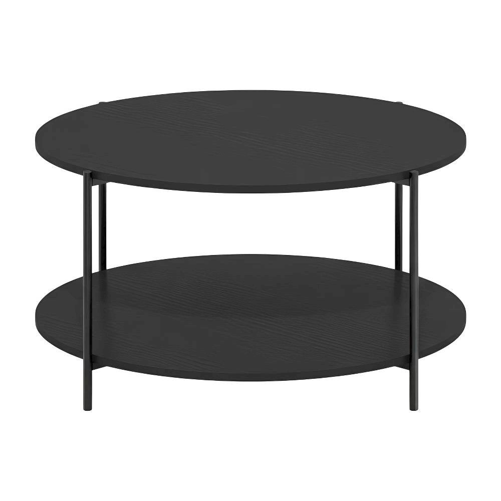 Modern Round Coffee Table Americano with 2-Tier Design and Sturdy Metal Legs