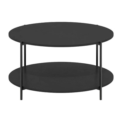 Modern Round Coffee Table Americano with 2-Tier Design and Sturdy Metal Legs