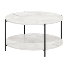 Light Marble 2-Tier Round Coffee Table with Storage Shelf and Metal Legs