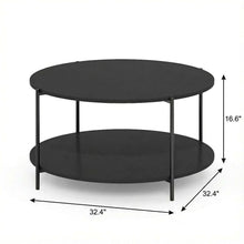Dark Americano 2-Tier Round Coffee Table with Storage Shelf and Metal Legs