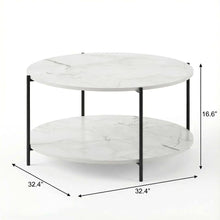 Light Marble 2-Tier Round Coffee Table with Storage Shelf and Metal Legs