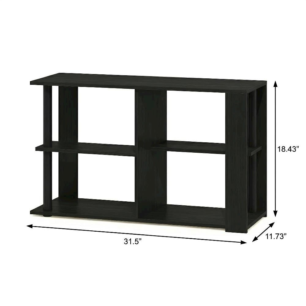 Narrow Espresso Coffee Table with Black Shelves and Compact Storage Space