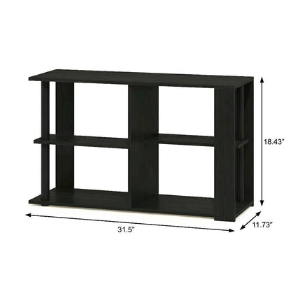 Narrow Espresso Coffee Table with Black Shelves and Compact Storage Space