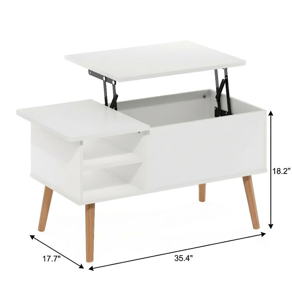 White Coffee Table with Hidden Compartment and Open Side Shelf Storage