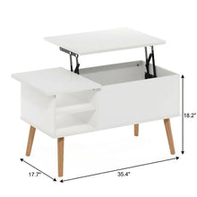 White Coffee Table with Hidden Compartment and Open Side Shelf Storage