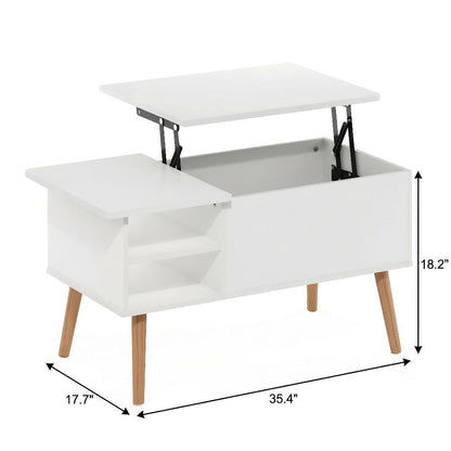 White Coffee Table with Hidden Compartment and Open Side Shelf Storage