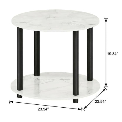 Round Marble White Coffee Table with 2-Tier Storage and Simple Design for Home