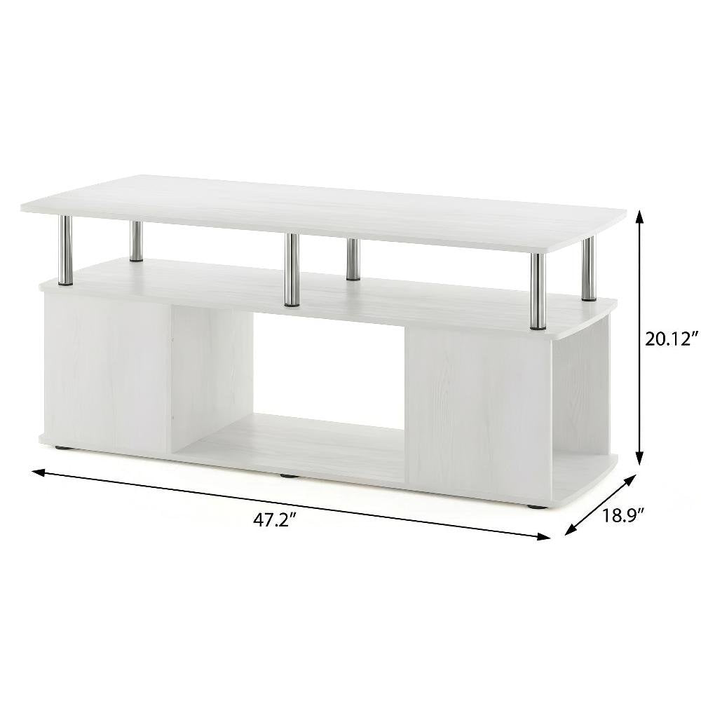 White Oak Coffee Table with Stainless Steel Tubes and Utility Design