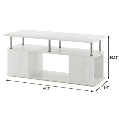 White Oak Coffee Table with Stainless Steel Tubes and Utility Design