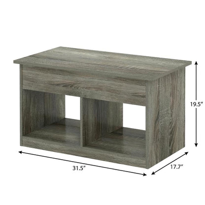 French Oak Gray Lift Top Coffee Table, Storage Compartment, Durable Surface