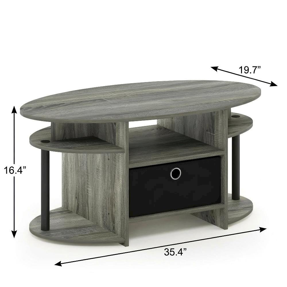 Oval Coffee Table French Oak Grey and Black with Simple Design and Sturdy Frame