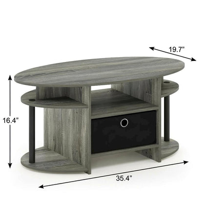 Oval Coffee Table French Oak Grey and Black with Simple Design and Sturdy Frame