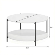Plain White 2-Tier Round Coffee Table with Storage Shelf and Metal Legs
