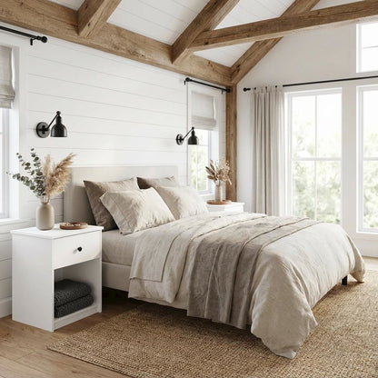 White Nightstands with Spacious Drawer Set of 2 for Bedroom Storage