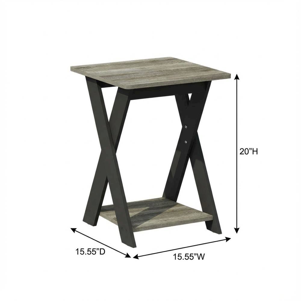 French Oak and Black Nightstand with Modern Cross Design