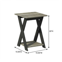 French Oak and Black Nightstand with Modern Cross Design