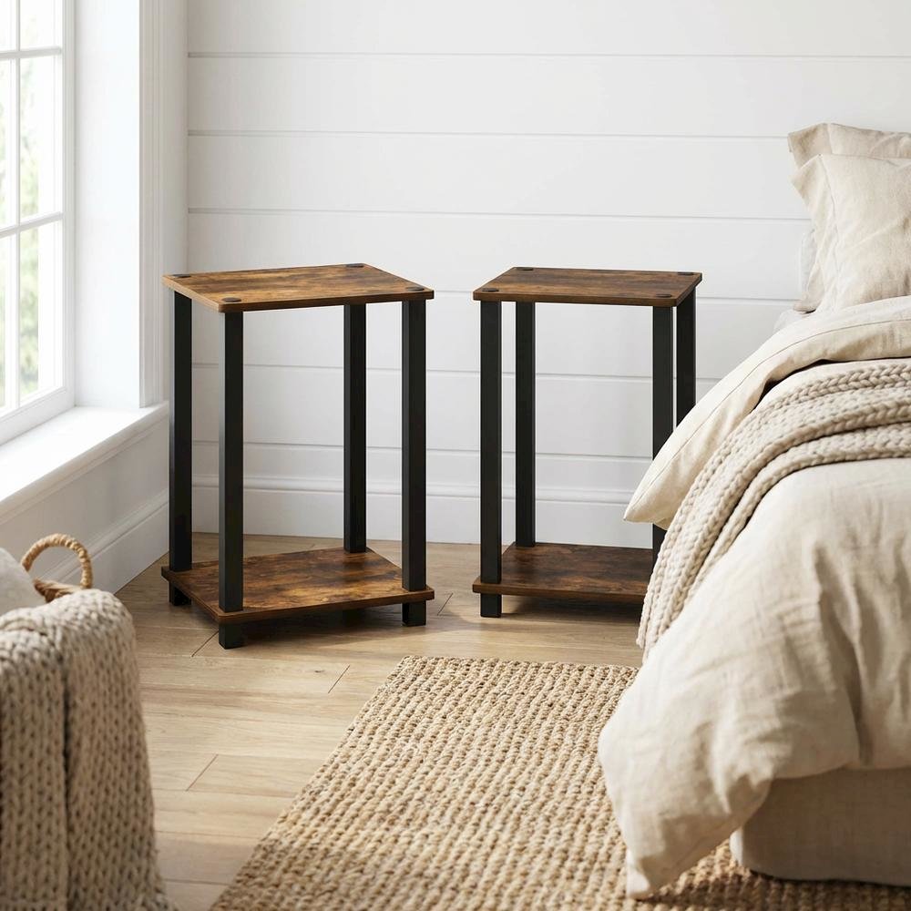 Amber Pine and Black Nightstands with Modern Design – Set of 2