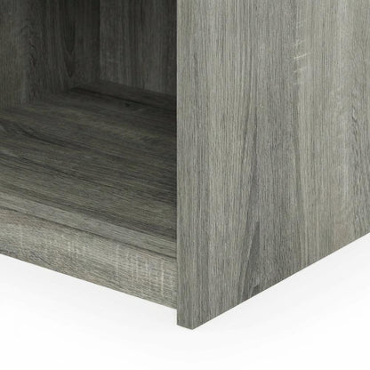French Oak Grey Nightstand with Handle, Set of 2, Modern Bedroom Storage