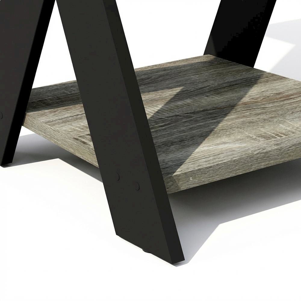 French Oak and Black Nightstand with Modern Cross Design
