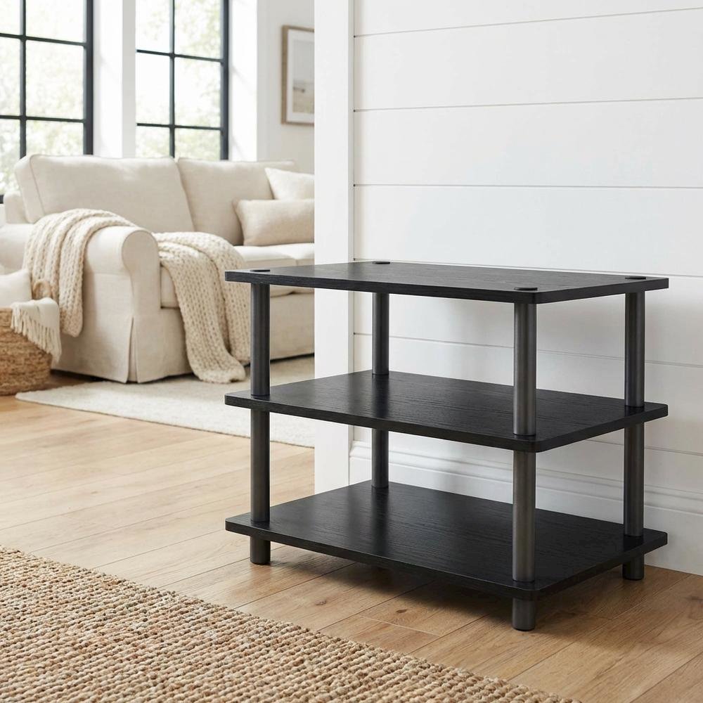 Black 3-Tier Corner TV Stand with Easy Assembly and Composite Wood Construction
