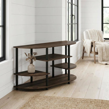 Corner TV Stand in Columbia Walnut/Black, Modern Design, Wood-Composite Material