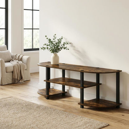 Wood TV Stand with Amber Pine and Black Finish for Living Room Storage