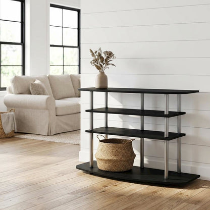 Black Wood TV Stand for up to 46-inch Screens with 4-Tier Storage