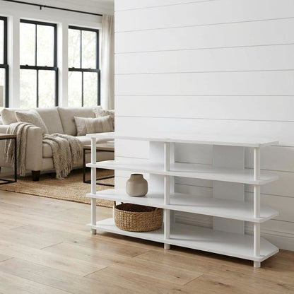 White 4-Tier Corner TV Stand with Easy Assembly for up to 55-Inch TVs